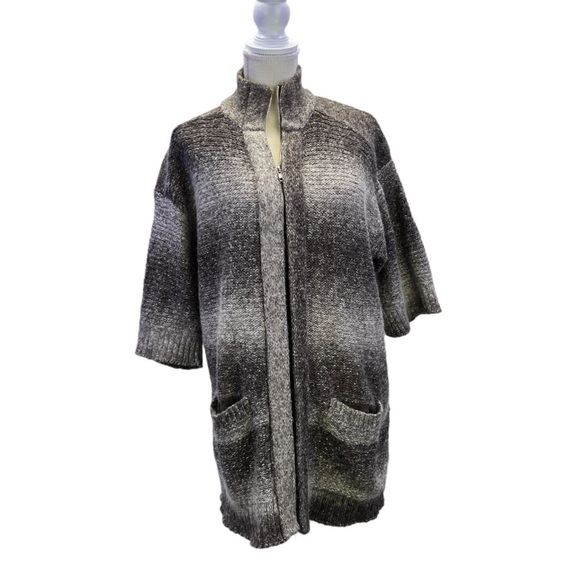 Chico’s Sweater Ombré Lagenlook Zip Size 2/ Large Brown Long Pockets - Picture 1 of 9